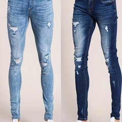Men's Slim Fit Ripped Jeans Distressed Mid Stretch Denim Pants