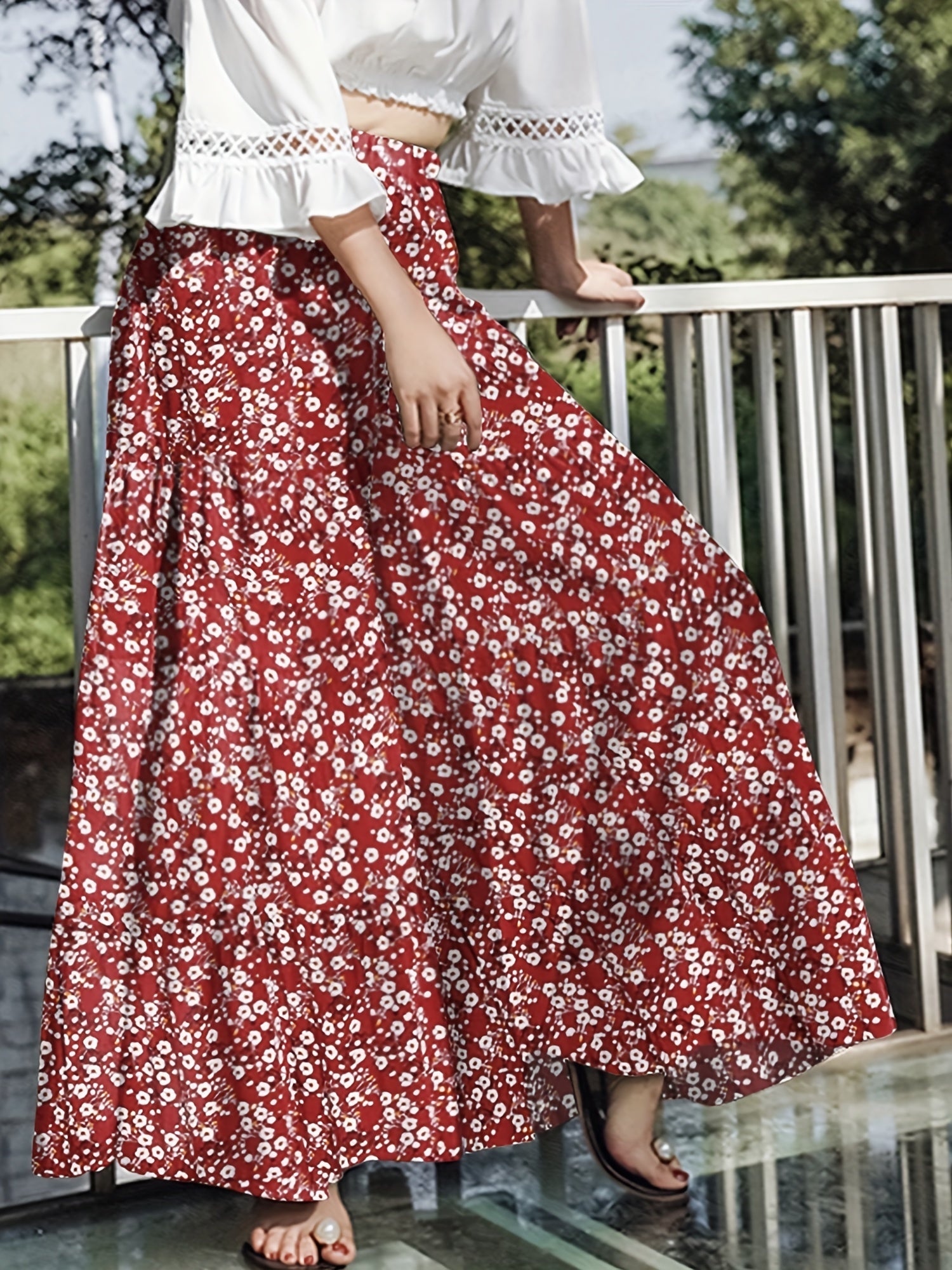  Boho Pants Women's Plus Ditsy Floral Print