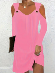  Casual Dress Women's Plus Solid Cold Shoulder Long Sleeve Mini Dress