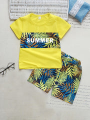 Boy Shorts Hawaiian Outfit Leaves Floral Shirt & Shorts Set