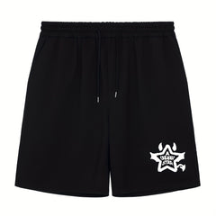 Star & Letter Print Men's Shorts Casual Breathable Drawstring Shorts
