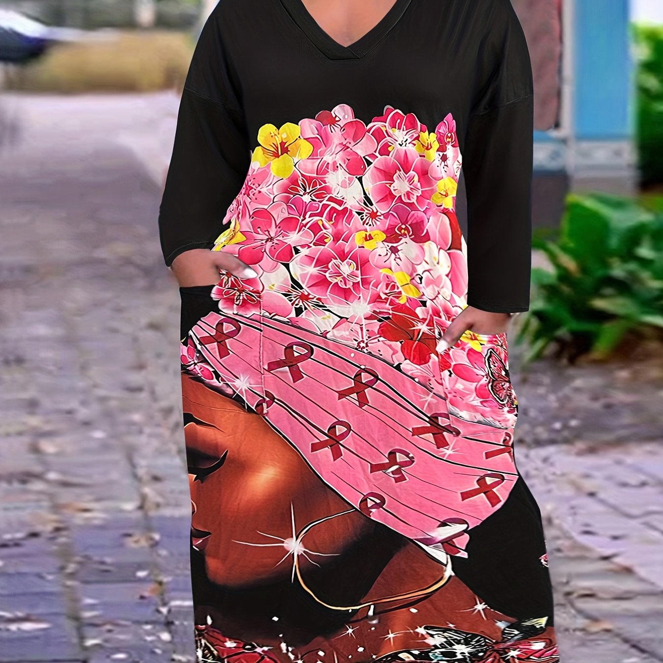  Casual Dress Women's Plus Cartoon Print Maxi Dress