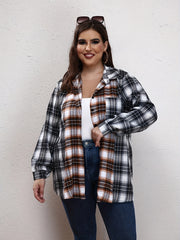  Colorblock Plaid Print Long Sleeve Blouse