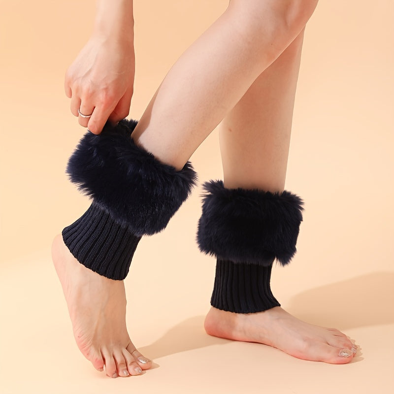 Fuzzy Stitching Leg Warmers Ribbed Socks Women's Stockings