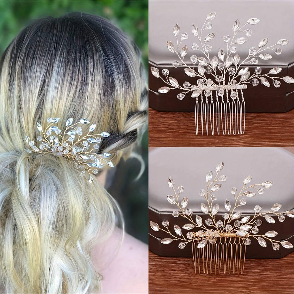 Crystal Flower Bridal Hair Comb with Silver Accents