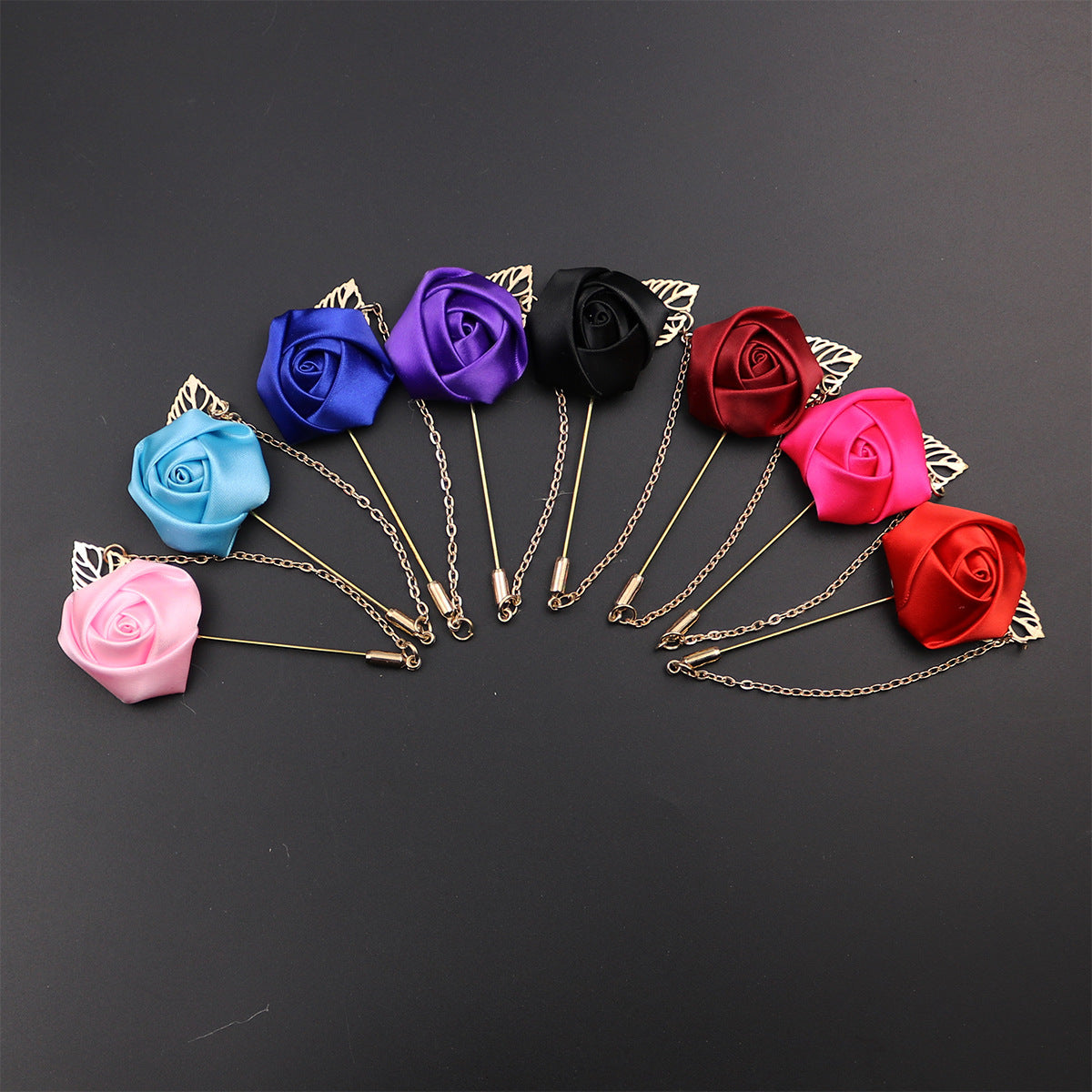 Men's Suit Golden Leaf Brooch with Chain Wedding Corsage