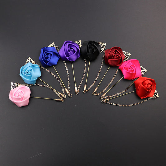 Men's Suit Golden Leaf Brooch with Chain Wedding Corsage