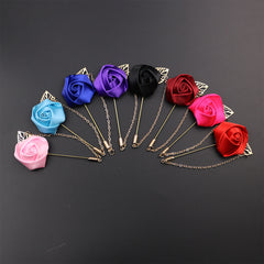 Men's Suit Golden Leaf Brooch with Chain Wedding Corsage