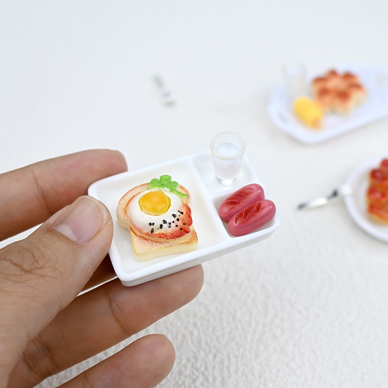 Dollhouse Breakfast Scene with Bread Pastries and Platter
