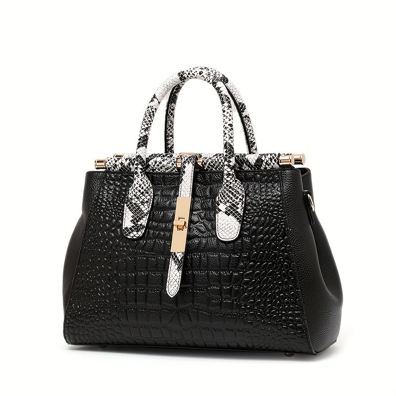 Stylish Snake Pattern Women's Handbag with Golden Tone Hardware