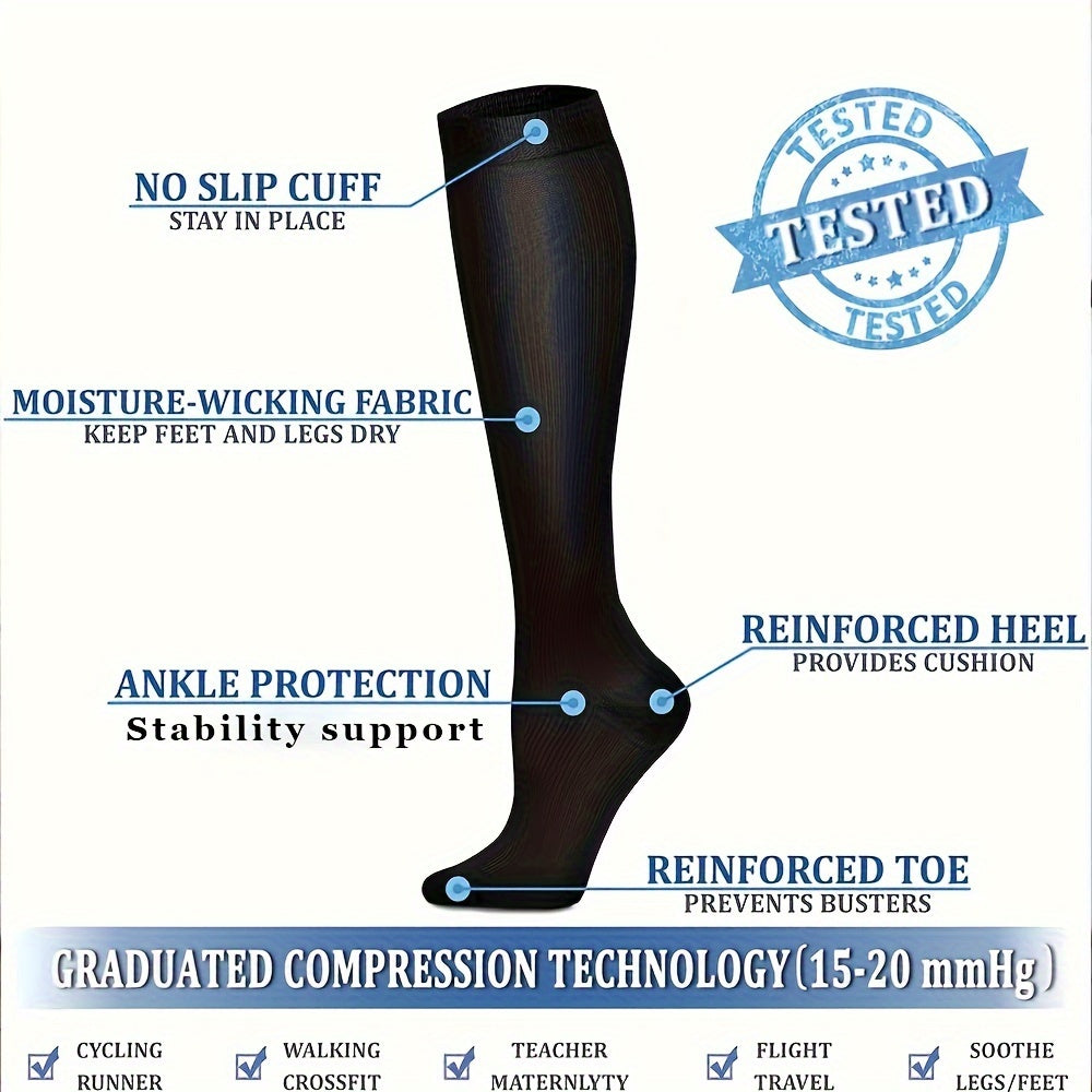 3 Pairs Compression Socks 15-20mmHg for Enhanced Blood Flow