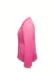  Basic Blazer Women's Plus Solid Button Long Sleeve Lapel Collar Blazer