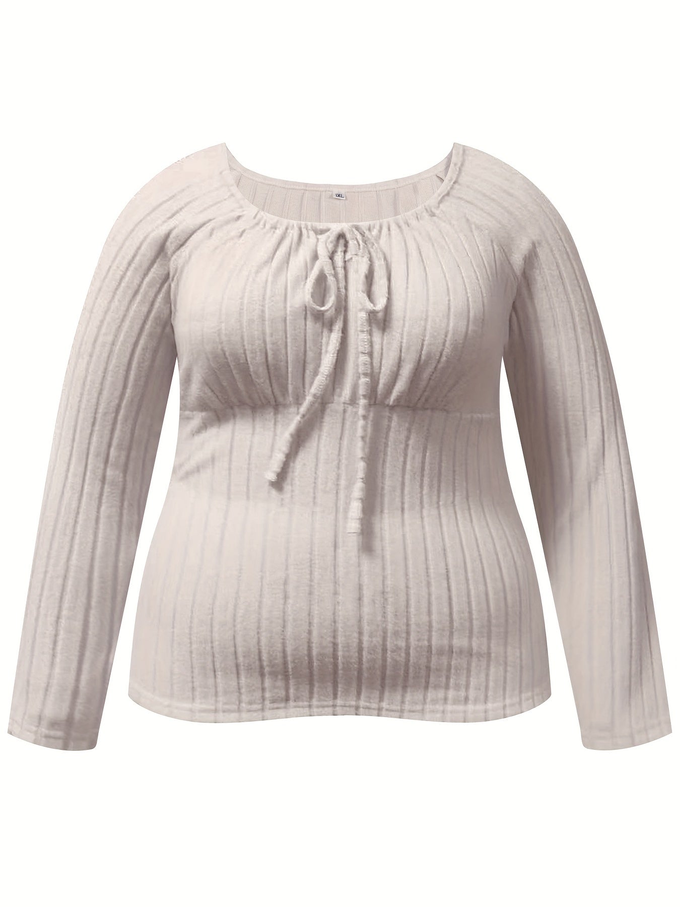  Solid Ribbed Long Sleeve Round Neck Knot Jumper