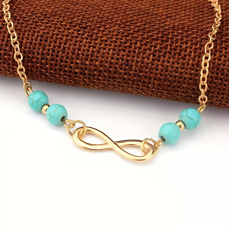 Round Turquoise Beads Chain Anklet 8 inch Foot Jewelry