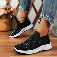 Rhinestone Decor Sneakers Breathable Outdoor Shoes Lightweight Walking Shoes