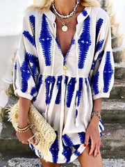  Geometric Print Tie Front Mini Dress