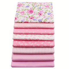 8pcs Pink Bow Flower Printed Fabric Patchwork DIY Sewing Quilting Material
