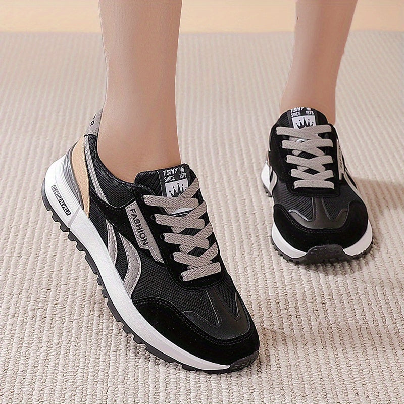 Women's Colorblock Soft Sole Sneakers Low Round Toe Non slip Flatform Shoes