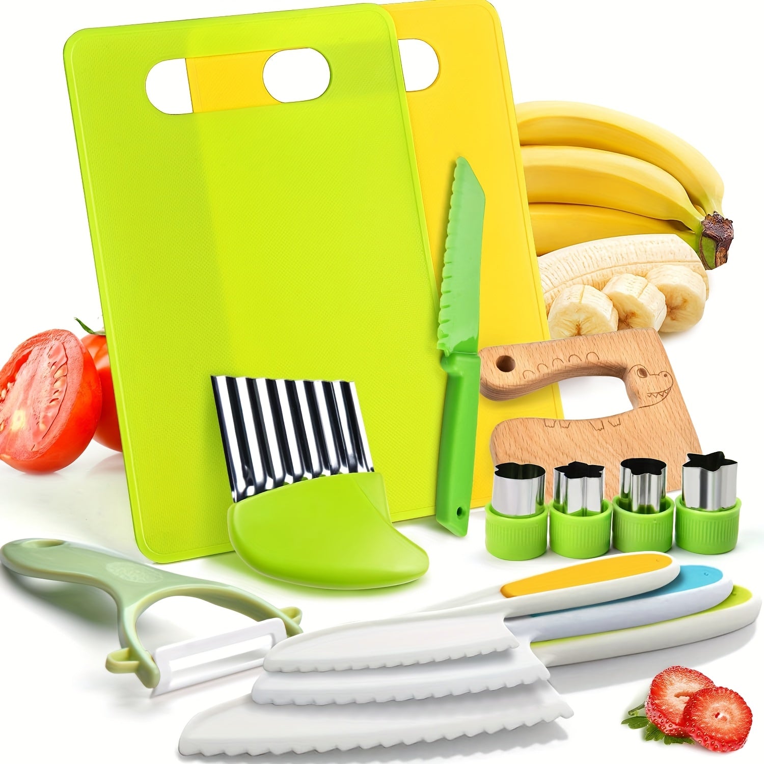13pcs Kids Cooking Set with Cutting Board, Sandwich Cutter, Peeler