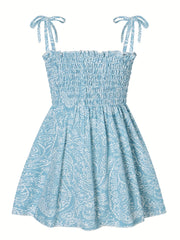 Leopard Lace Up Shirred Beach Cami Dress