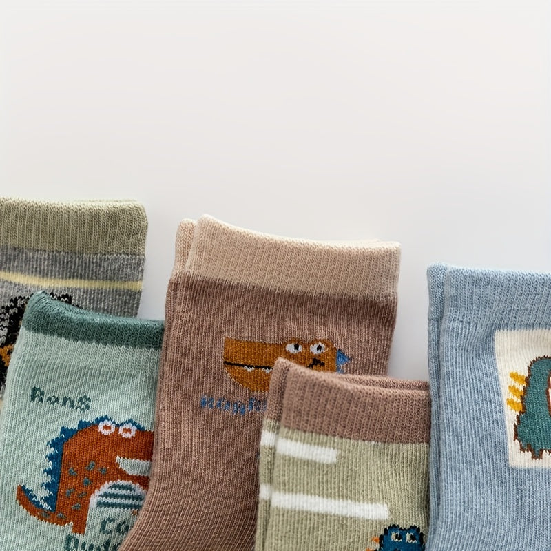 5pairs Baby Boys Kids Dinosaur Pattern Socks Autumn