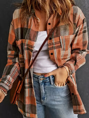  Plaid Print Long Sleeve Button Up Collar Shirt