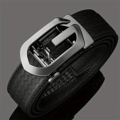 Men's Leather Belt Automatic Buckle Hollow Out Weaving Leather Micro Adjustable