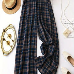 Women's Plus Plaid Wide Leg Stretch Pants