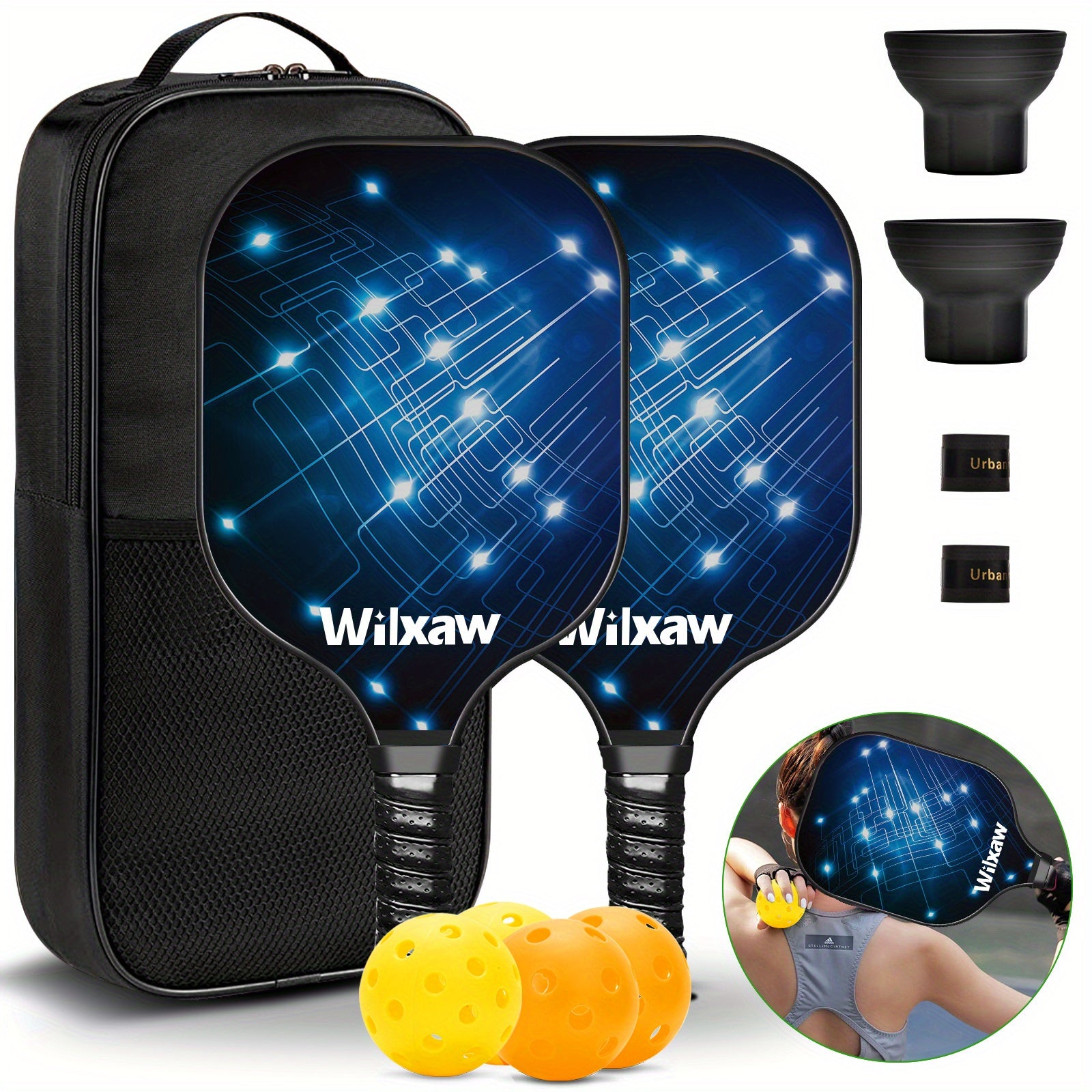 Complete Pickleball Set - Paddles, Balls, Sweatbands, Ball Pickers