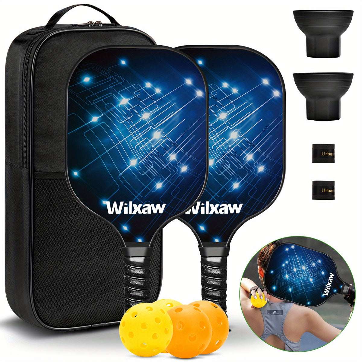 Complete Pickleball Set - Paddles, Balls, Sweatbands, Ball Pickers