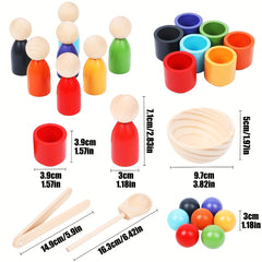 Rainbow Wooden Sorter Toy with Cups Sorting & Fine Motor Skills Development Game