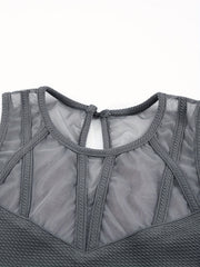  Contrast Mesh Tank Top Round Neck Stretch Crinkle Tank