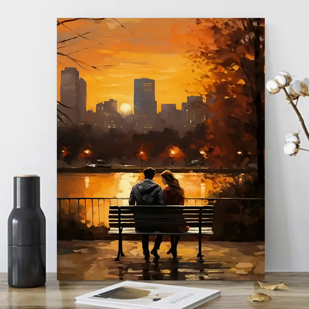 Romantic Sunset Acrylic Painting Kit Couple & Kids Bench DIY