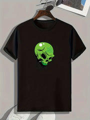 Green Skull Print Men's Comfy T-shirt for Summer