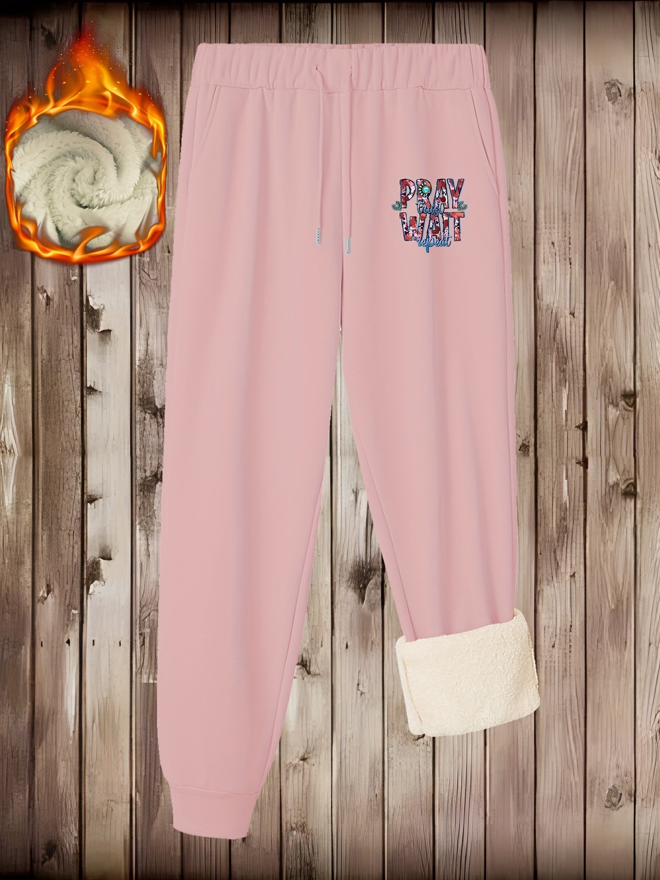  Art Letter Print Liner Fleece Joggers With Pockets