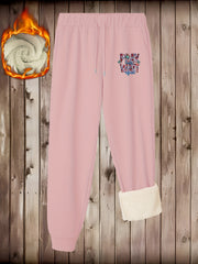  Art Letter Print Liner Fleece Joggers With Pockets