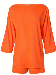 Women's Plus Solid One Shoulder Tee & Shorts Outfit Set