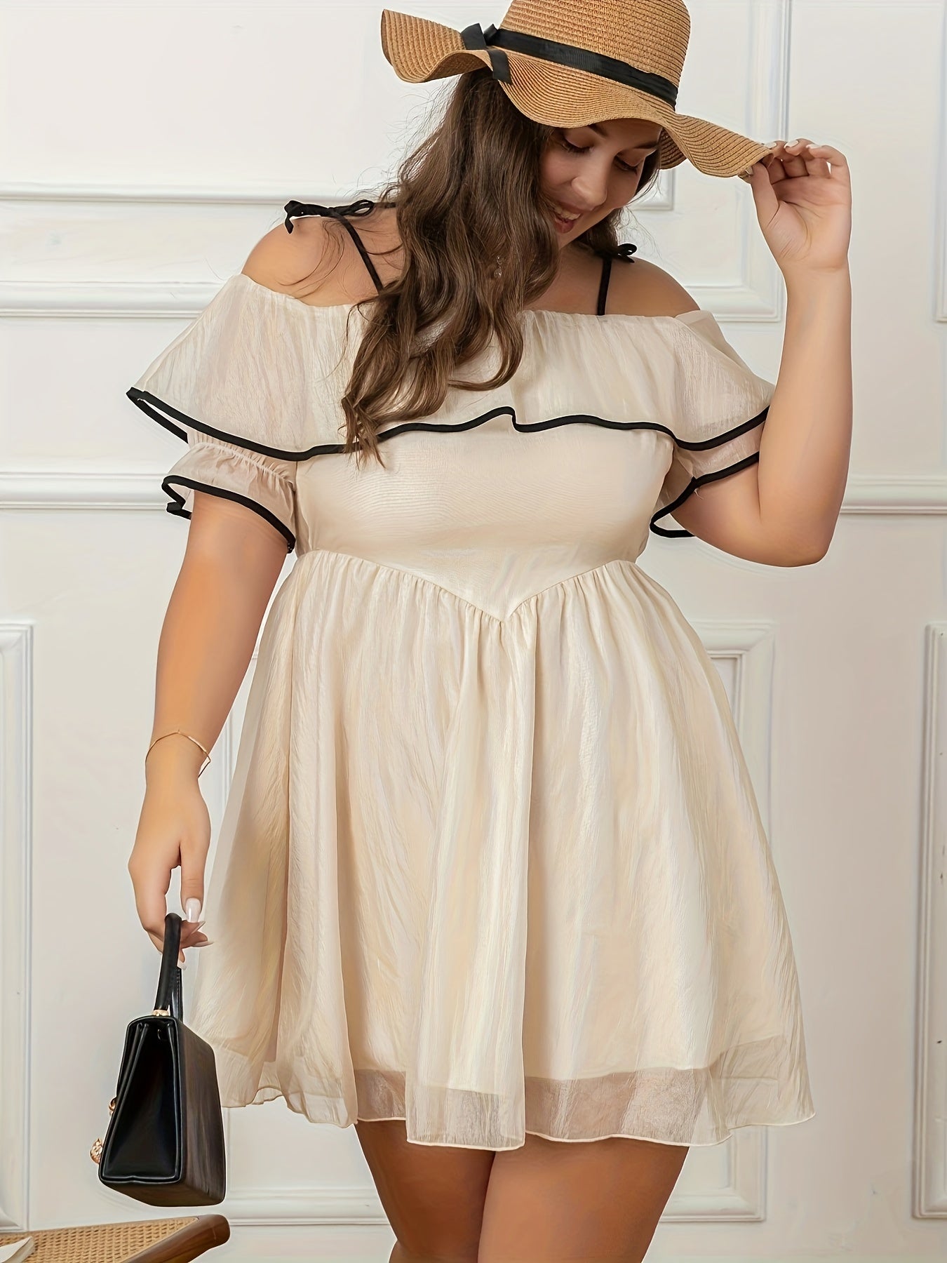  Cold Shoulder Ruffle Trim Layered Dress