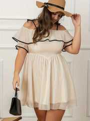  Cold Shoulder Ruffle Trim Layered Dress