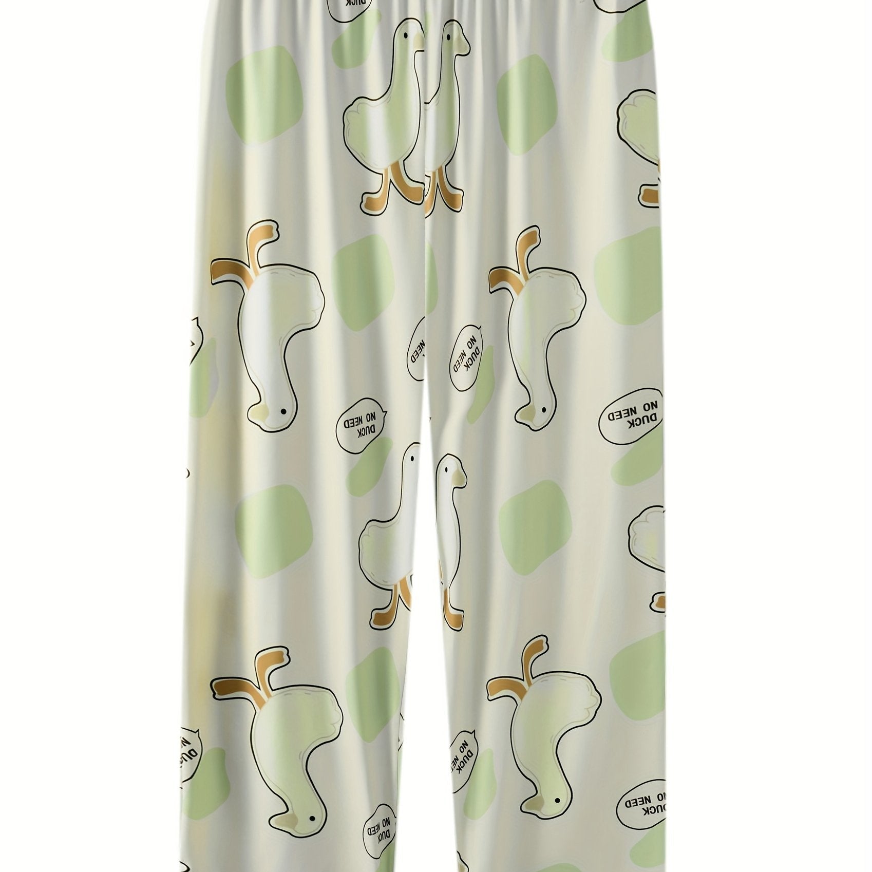  Cartoon Duck Print Pajama Bottoms Elastic Waist Loungewear Pants