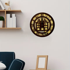 LED Lights Wooden Holiday Home Decoration Wall Hanging House Watch