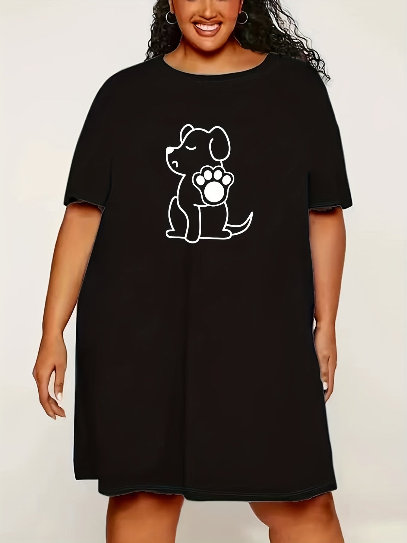  Dog Print Sleep Dress, Short Sleeve Nightdress