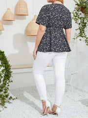  Ditsy Floral Print V Neck Peplum Top