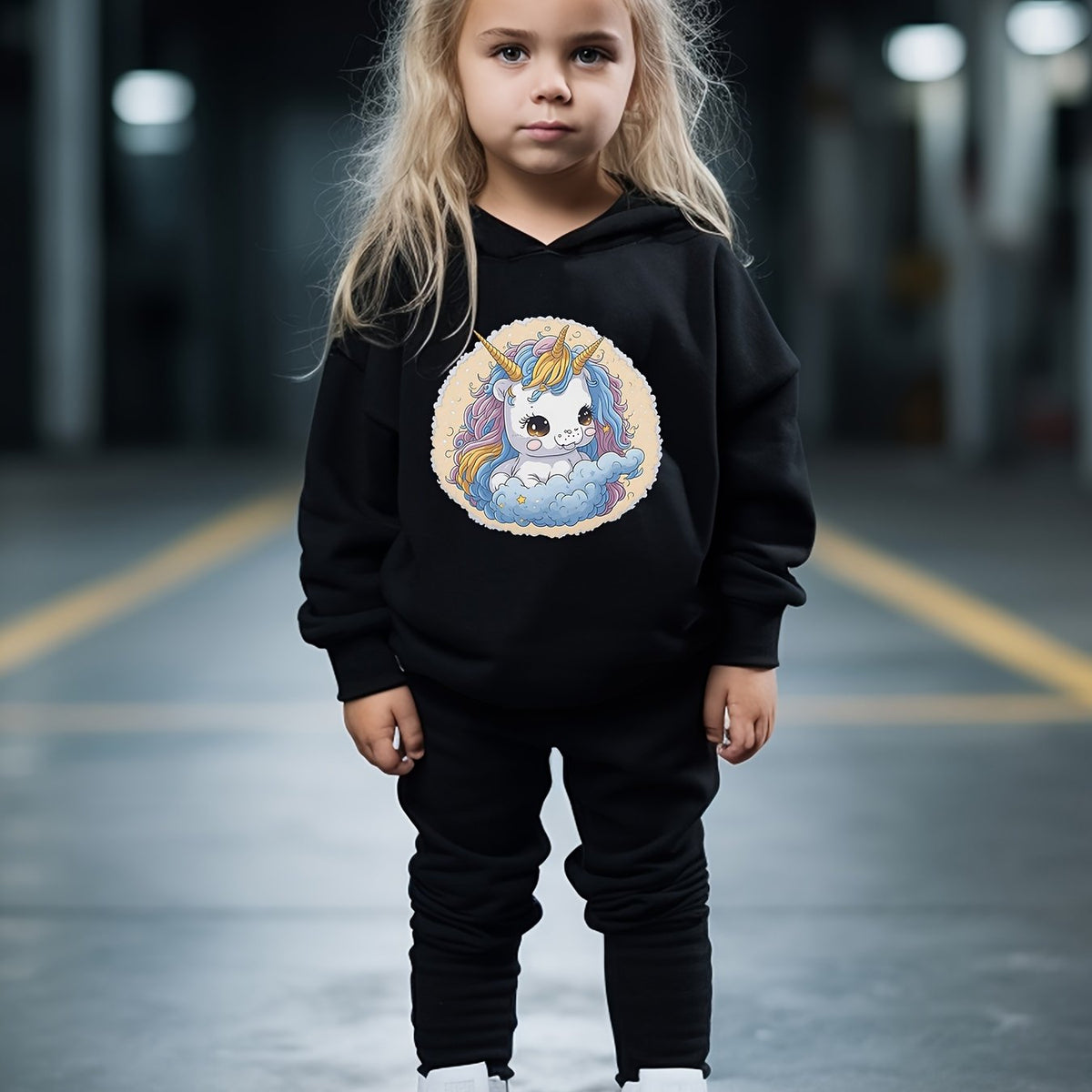 Chubby Unicorn Print Hoodies Pants Set for Kids