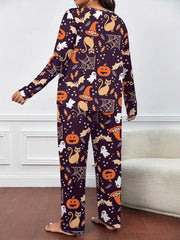  Halloween Pajamas Set Allover Halloween Graphic Tee & Pants Lounge Set