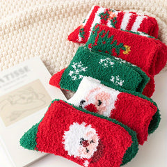 5 Pairs Christmas Print Socks Warm & Fuzzy Women's Stockings