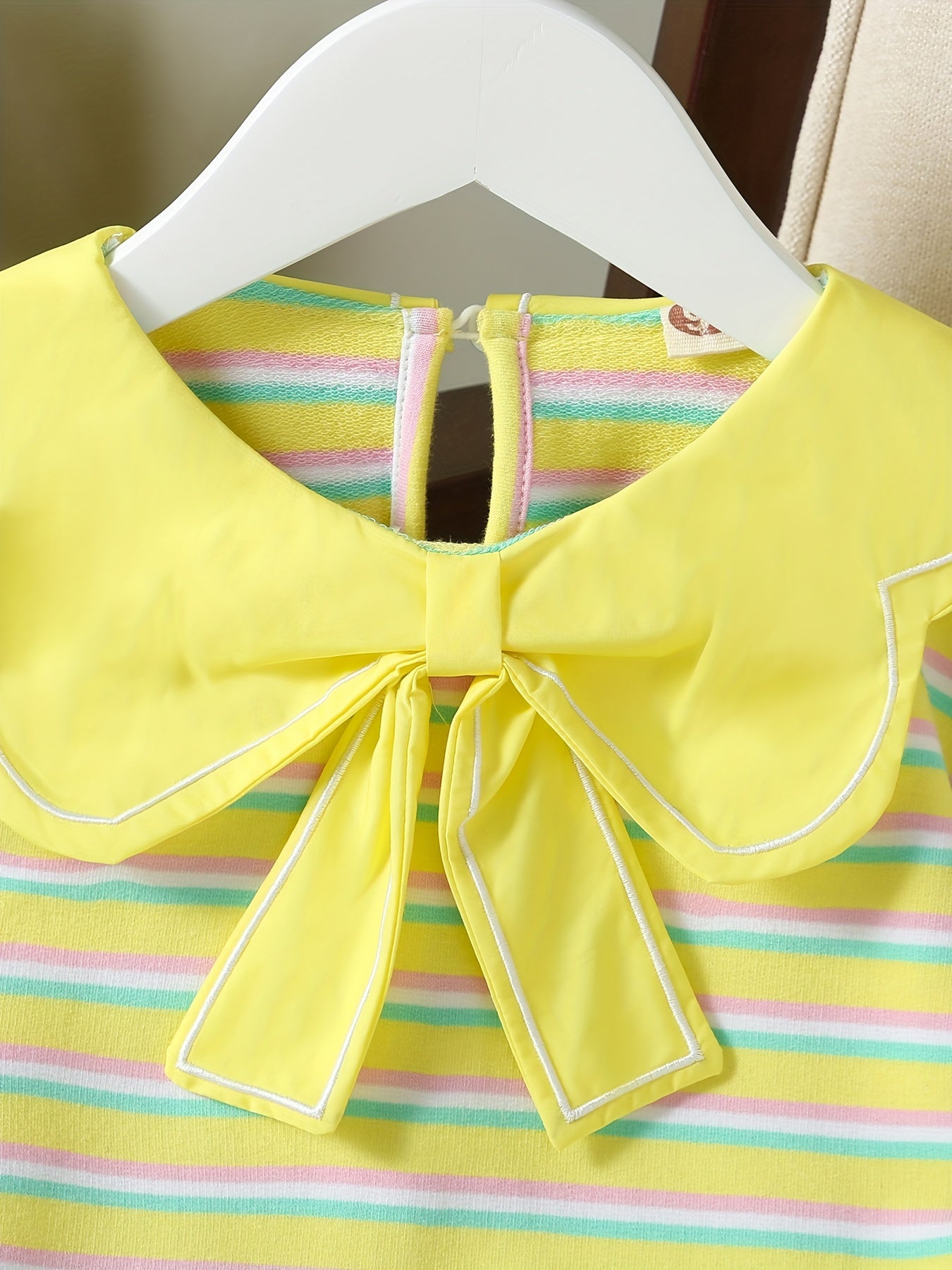 Girls' Striped Graphic Sweatshirt with Sweet Collar