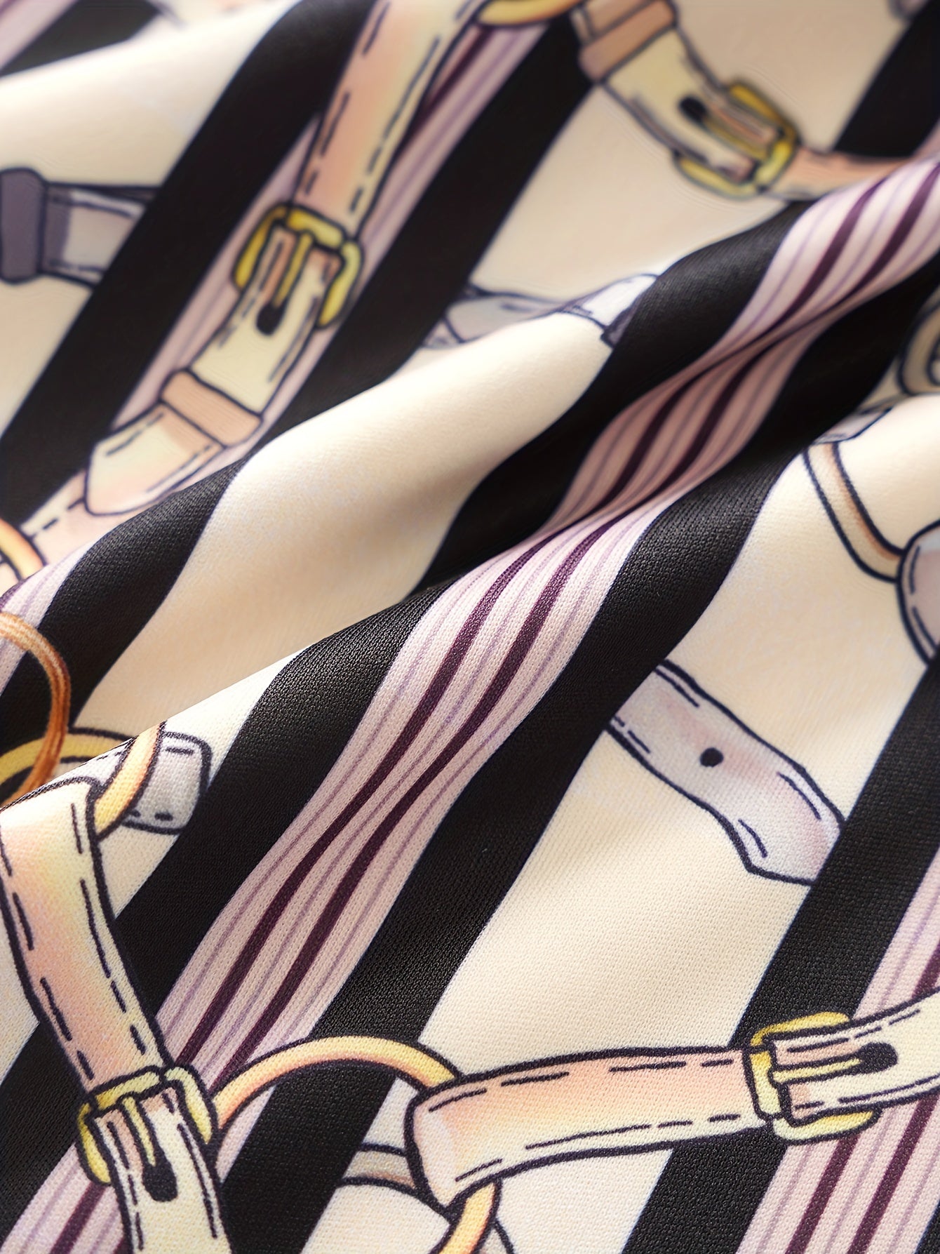  Stripe & Chain Print High Rise Flared Leg Trousers