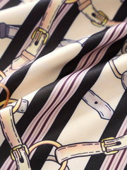  Stripe & Chain Print High Rise Flared Leg Trousers