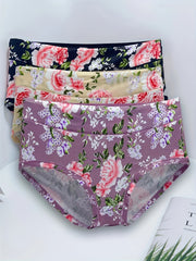 Floral Print Briefs Panties Comfy & Breathable Mid Rise Stretchy Panties